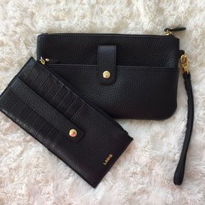 LODIS Black Leather Wristlet Dual Purpose Wallet